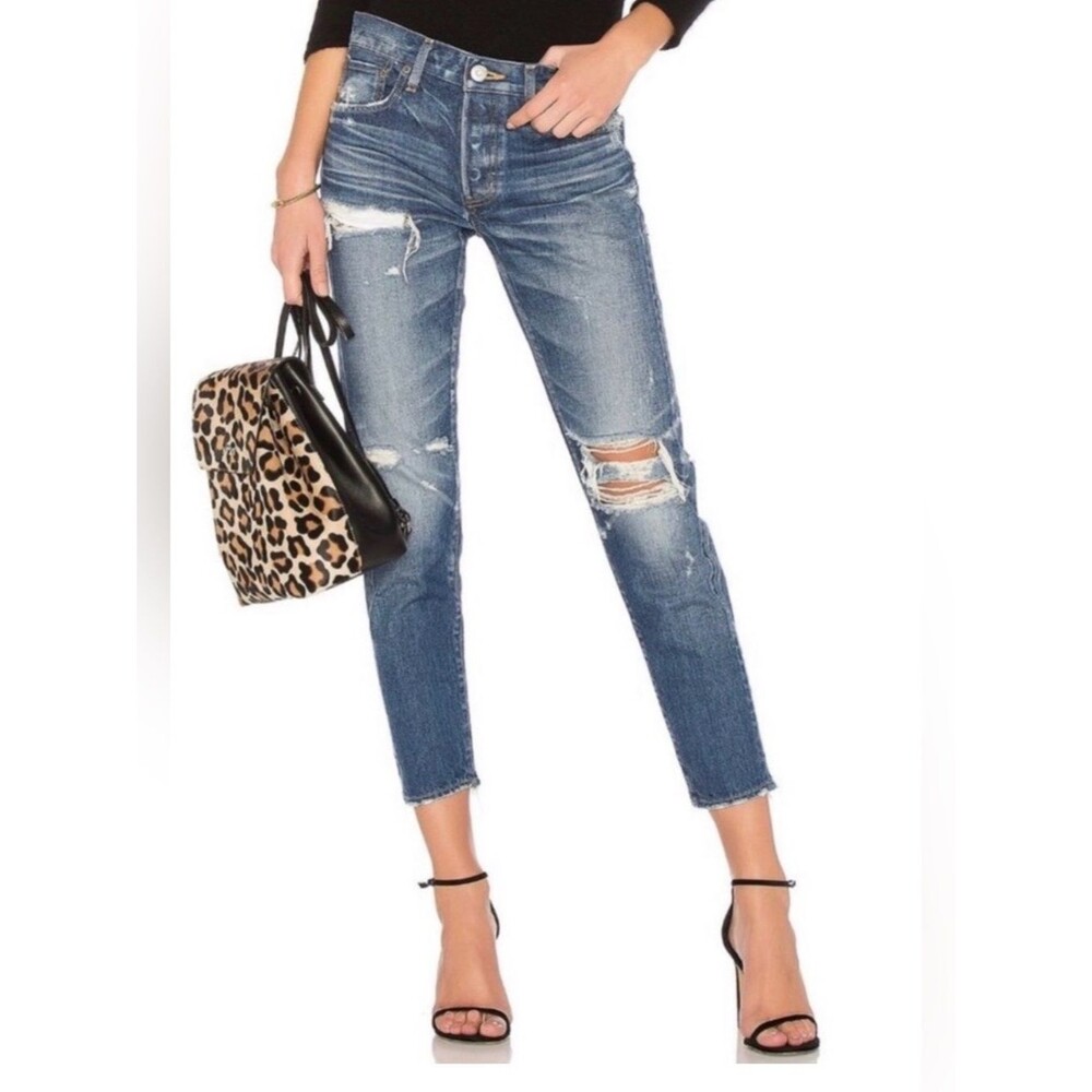 Moussy Vintage Ideal Tapered Jeans in Blue Size 25 Distressed Japanese Denim